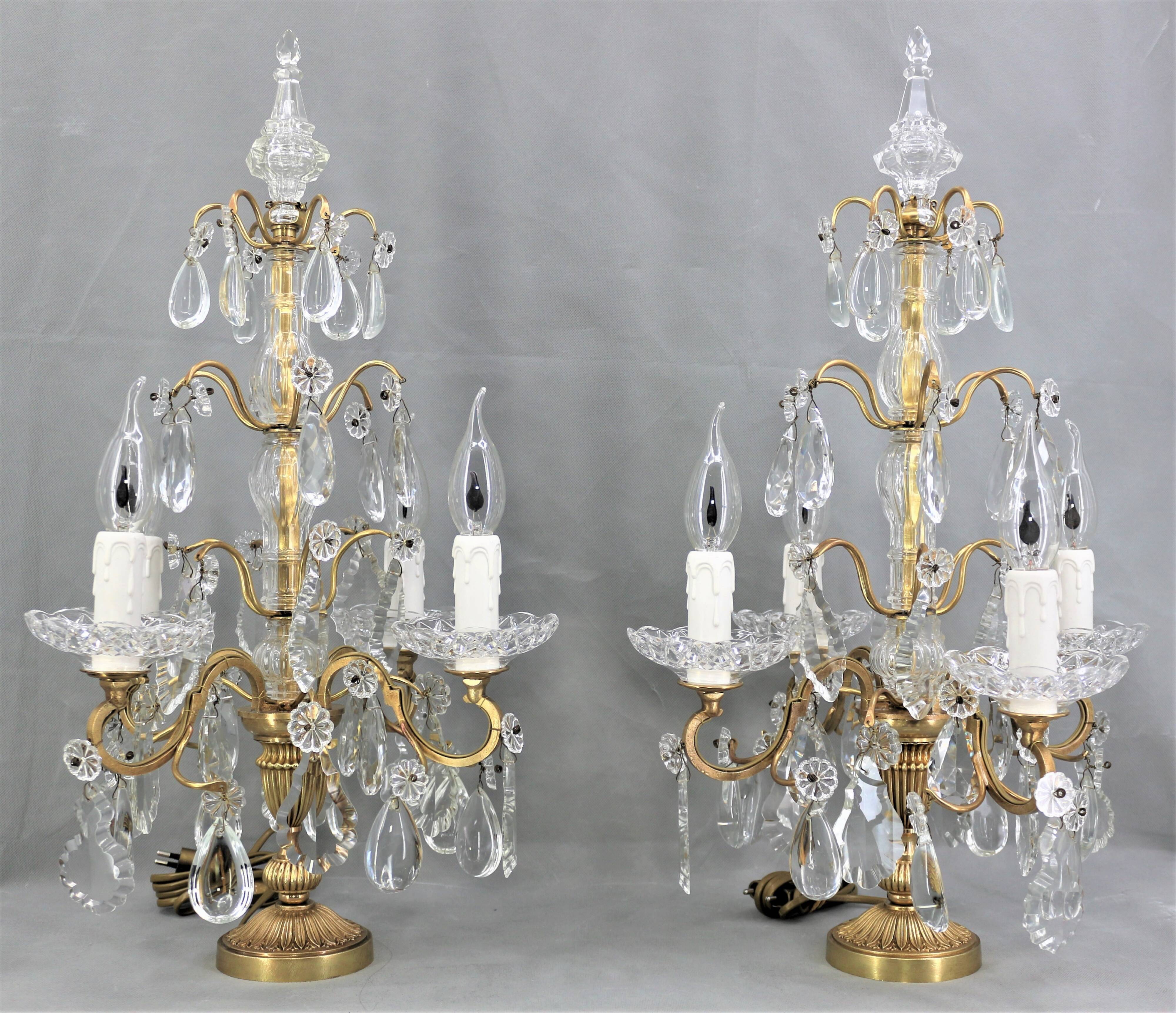 Pair girandoles chandelier bronze & crystal louis XV style