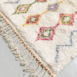 Moroccan Berber carpet azilal ecru with colored diamonds 161x118cm