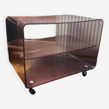 Paire de table basse plexiglass -Roche bo bois vintage