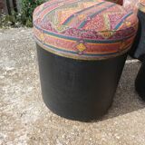 Set of 4 vintage round poufs printed Aztec