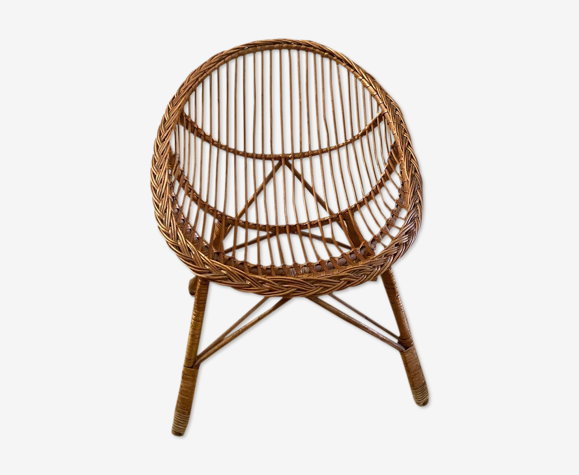 Fauteuil coquille en rotin vintage