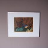Lithographie encadrée des années 1950 par Lars Norrman, Suède