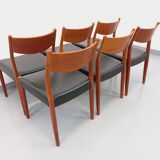 Set of 6 vintage Scandinavian Fristho Franeker chairs in teak and skai from the 60s