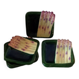 Square asparagus plates in barbotine by Marcel Guillot, set of 8.
