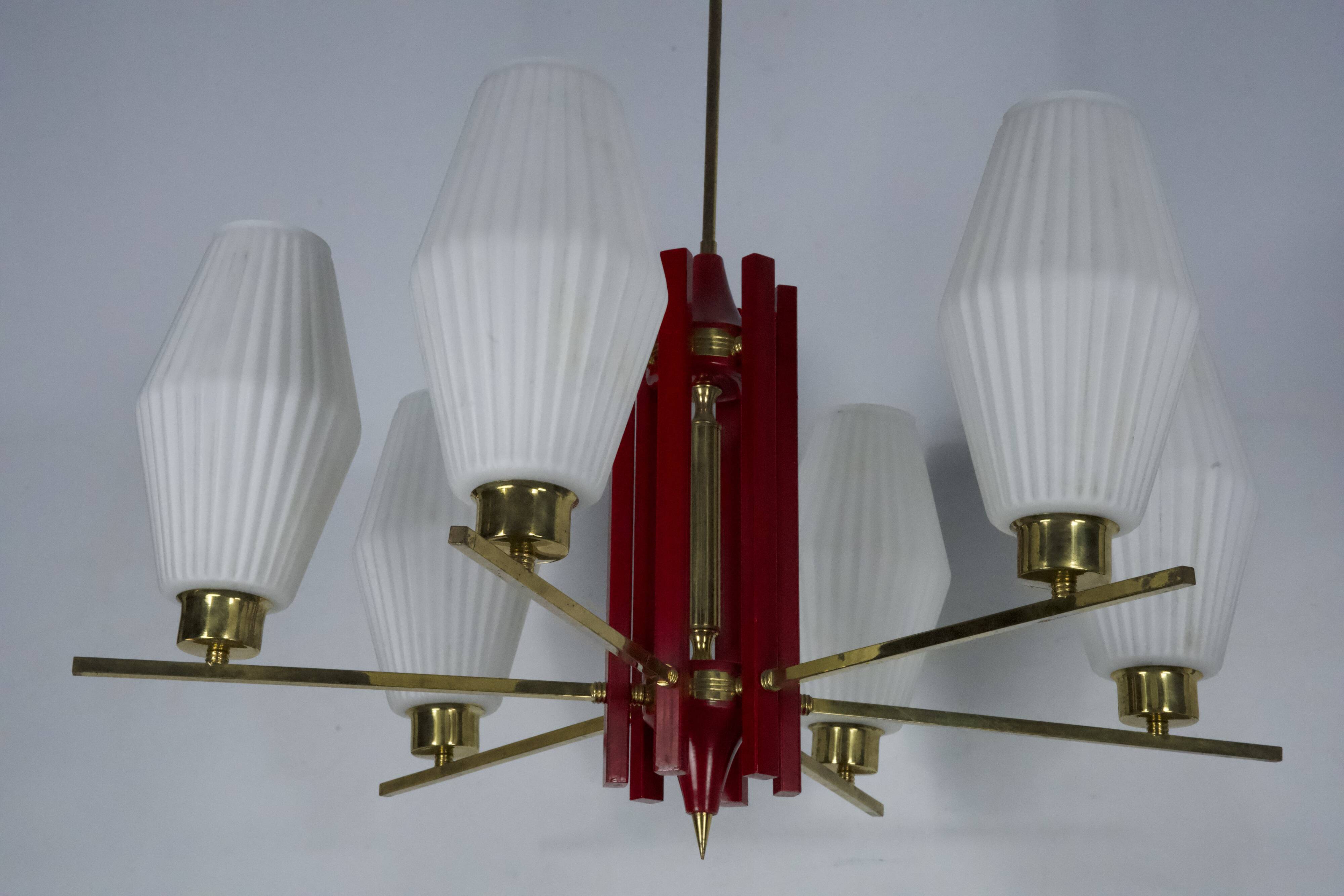 Large Mid-Century Arredoluce Monza manner chandelier. 1950s Italian design