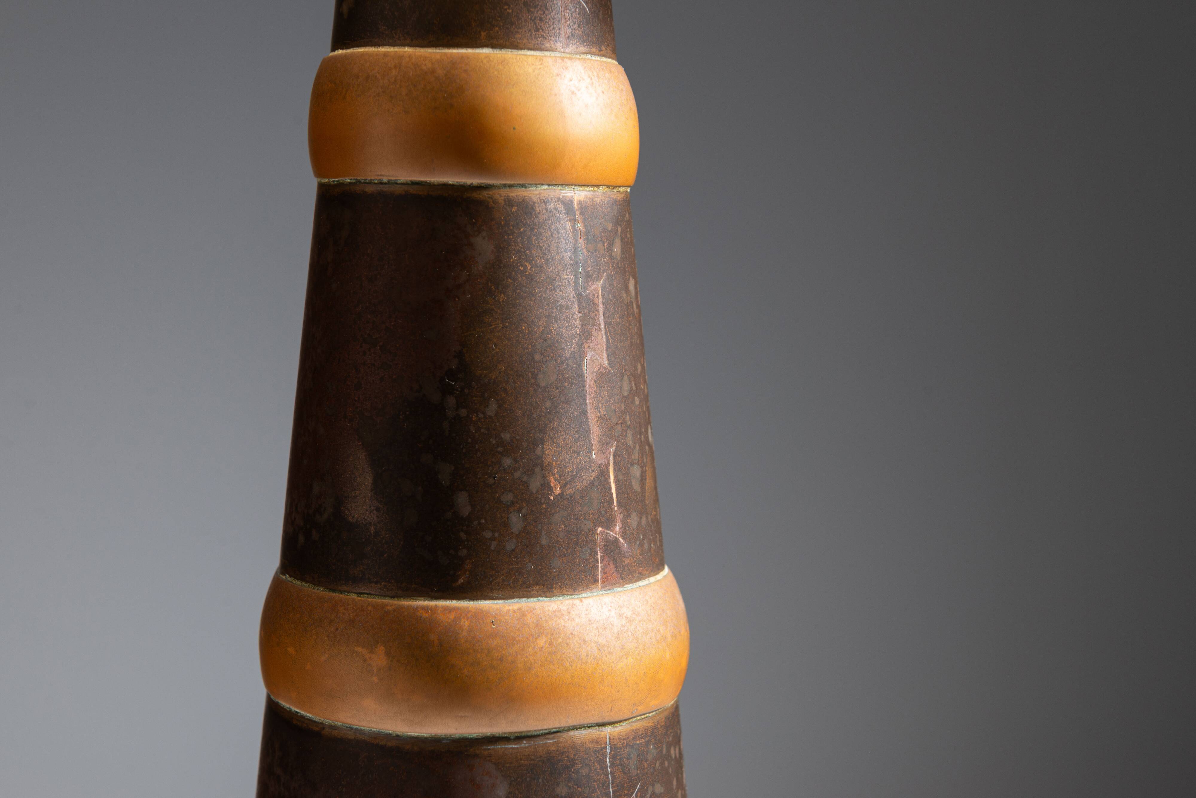 Scandinavian tapered copper and brass table lamp