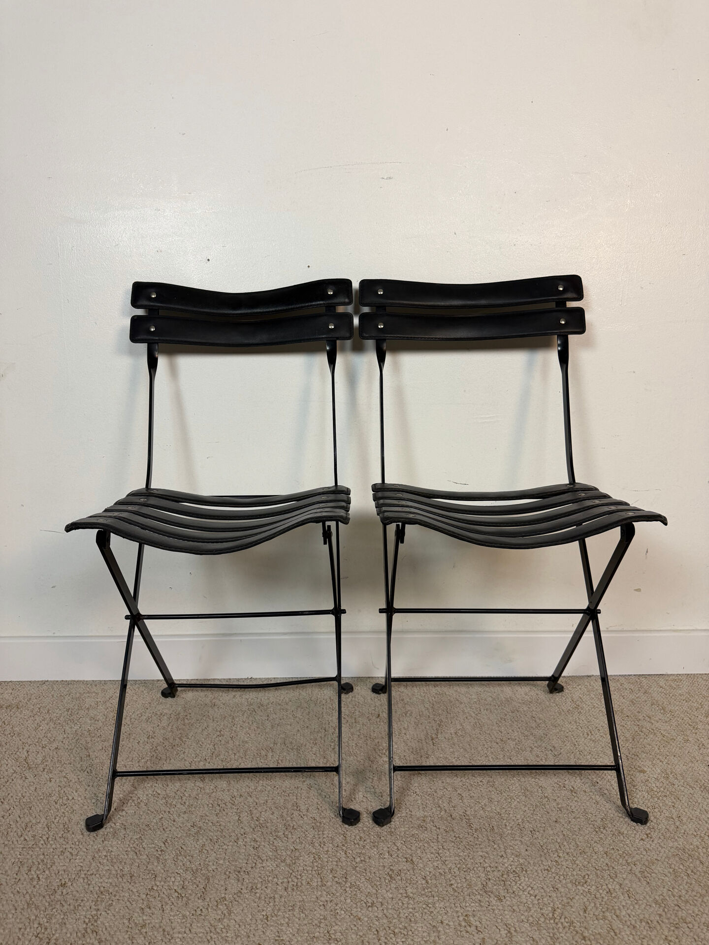Pair of Celestina chairs by Marco Zanuso for Zanotta in black leather.