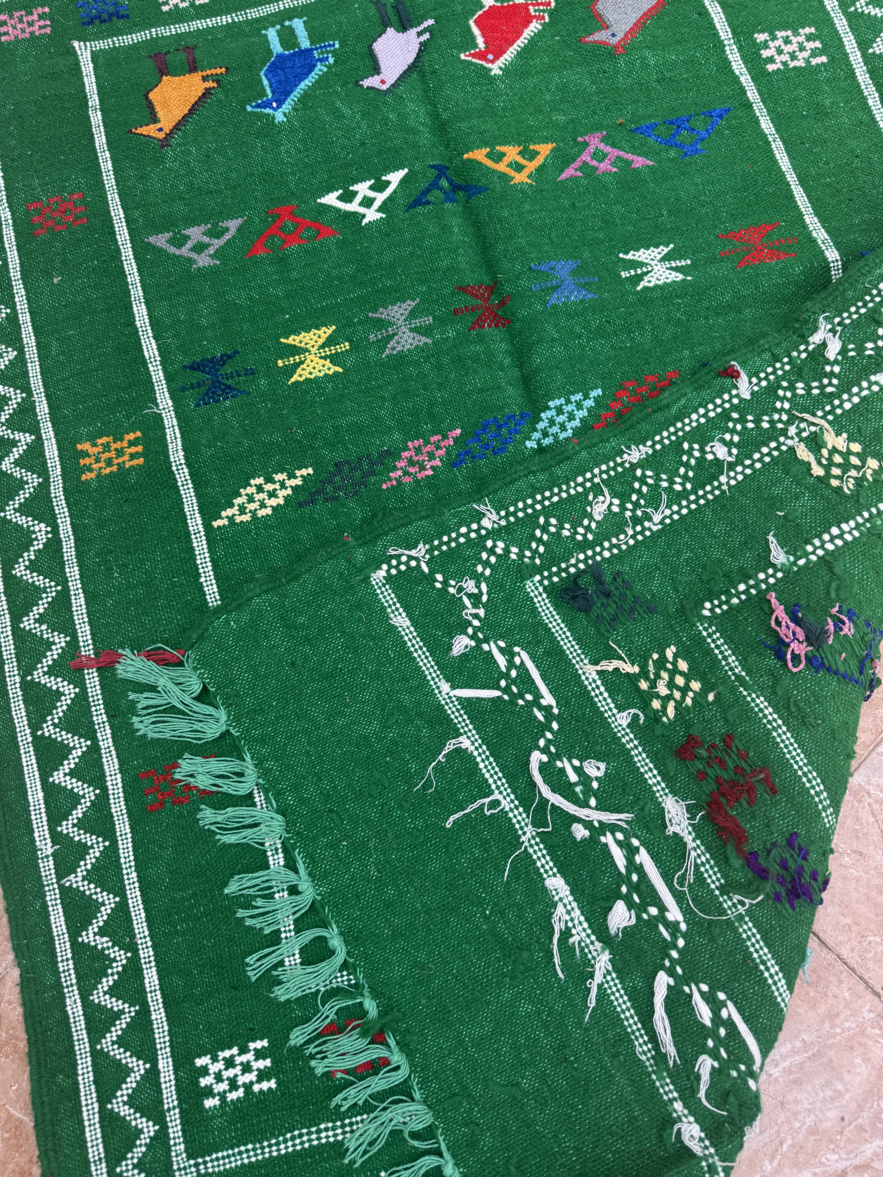Handwoven Berber Kilim rug: Small Moroccan tribal accent rug