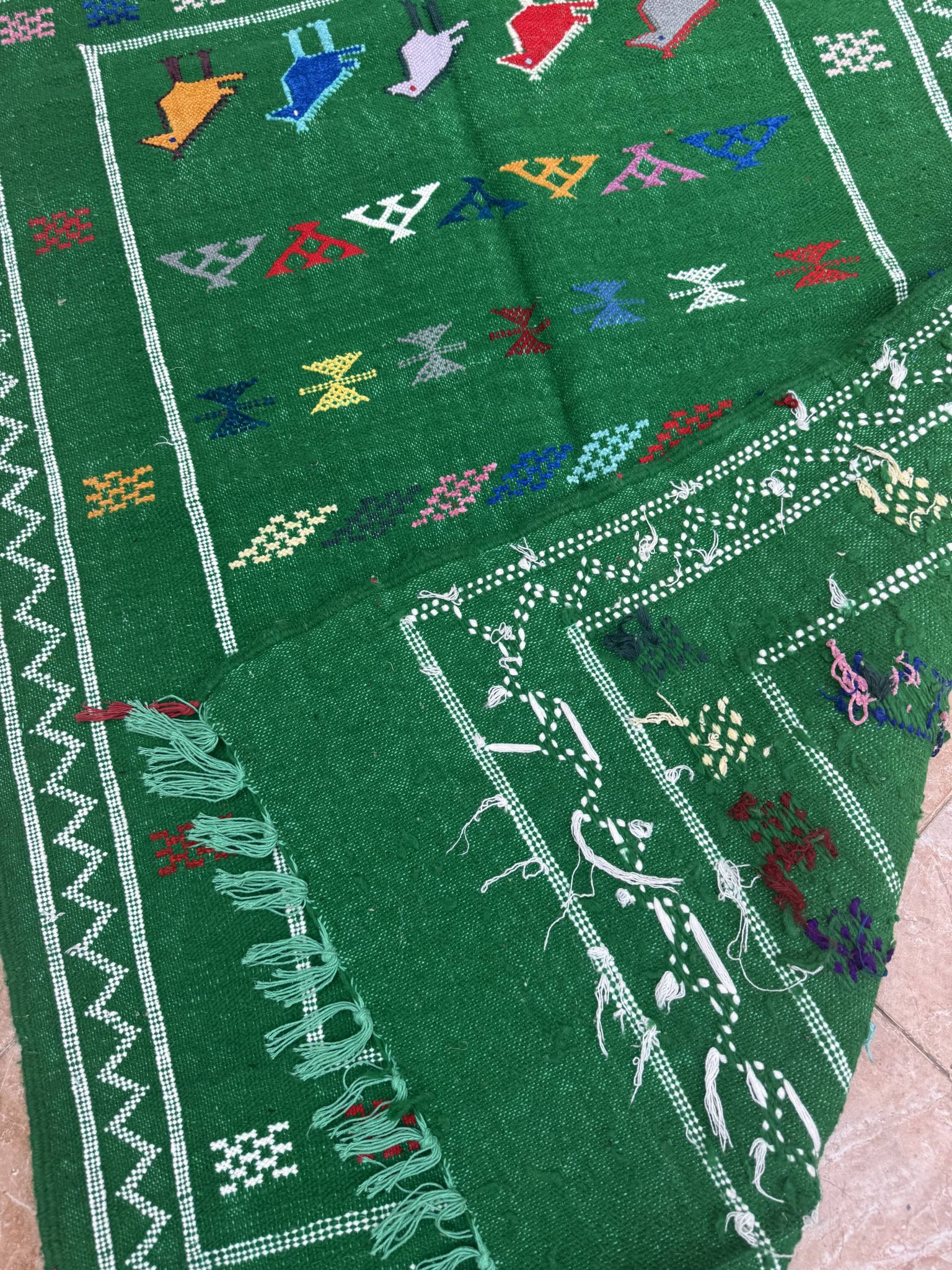 Handwoven Berber Kilim rug: Small Moroccan tribal accent rug