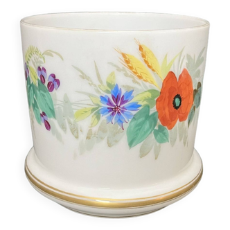 Vintage opaline flowerpot with 20th century wildflower decor