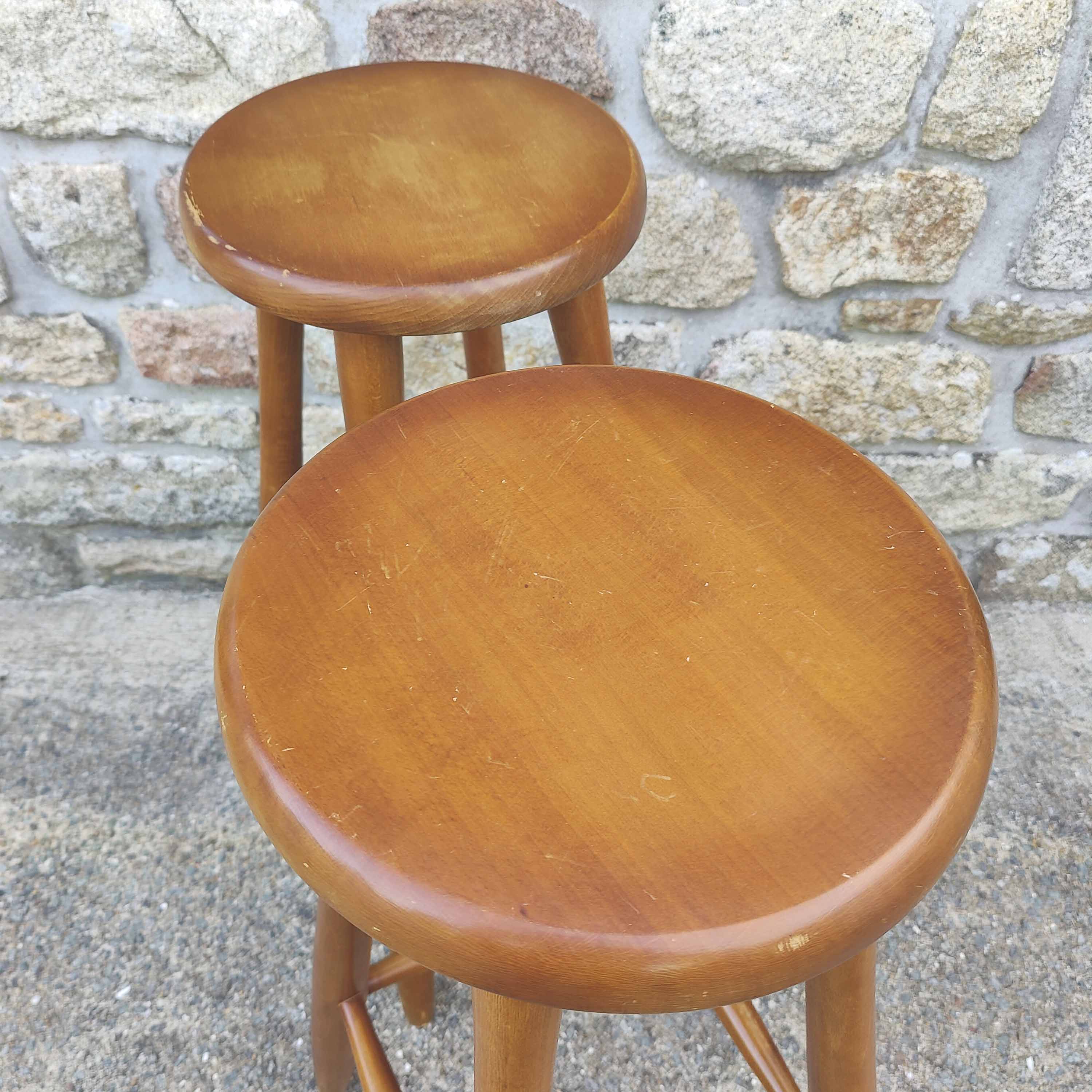 Pair of solid wood bar top stools