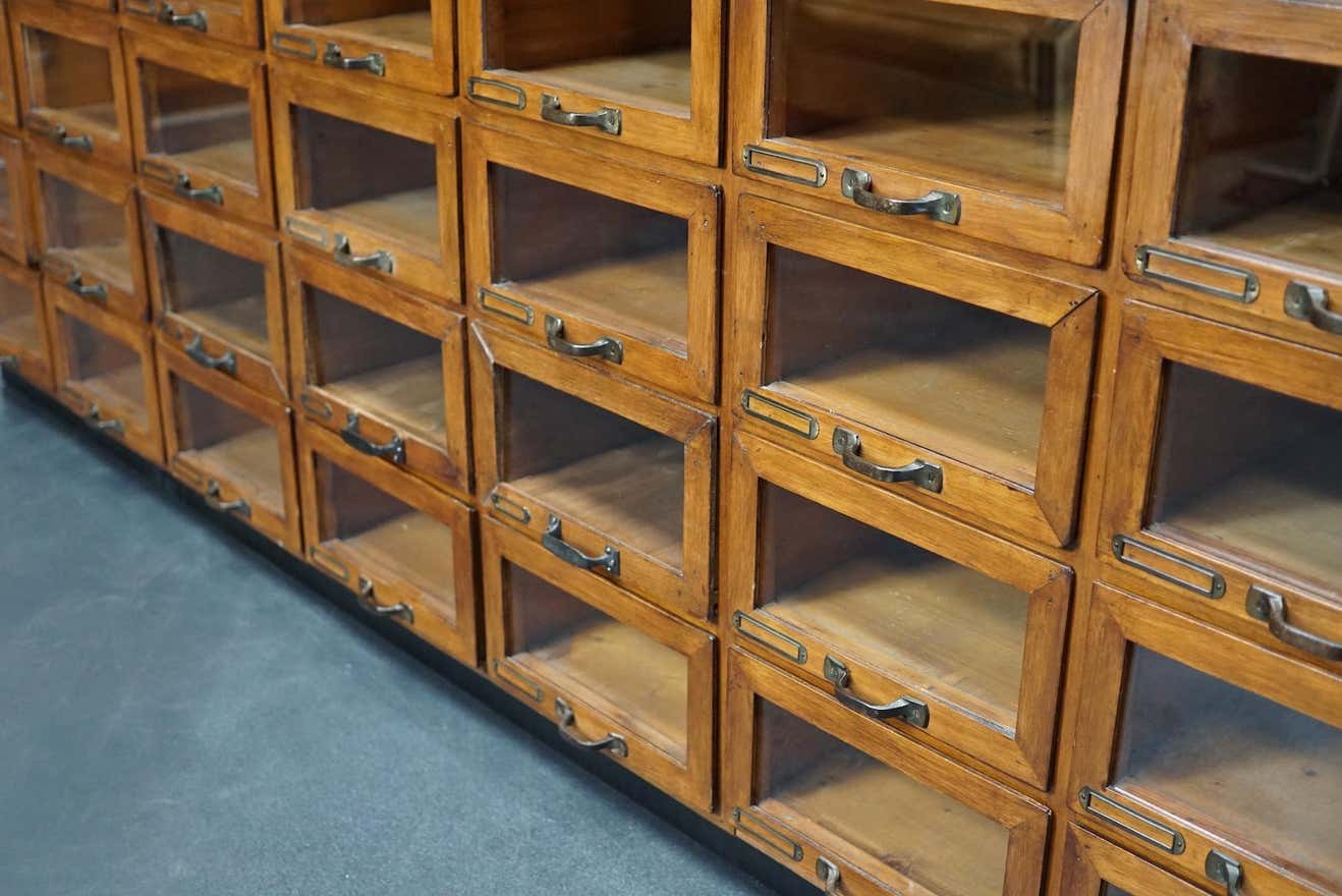 Vintage dutch oak haberdashery cabinet 1930s