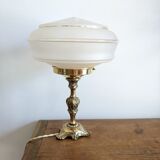 Antique brass lamp and frosted glass