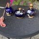 Perfume bottles, in hand-painted blue Bohemian crystal, antique.