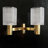 Double Scandinavian wall lamp in solid brass and crystal, Carl Fagerlund 1960
