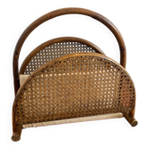 Porte revues en bois courbé, tissu et cannage