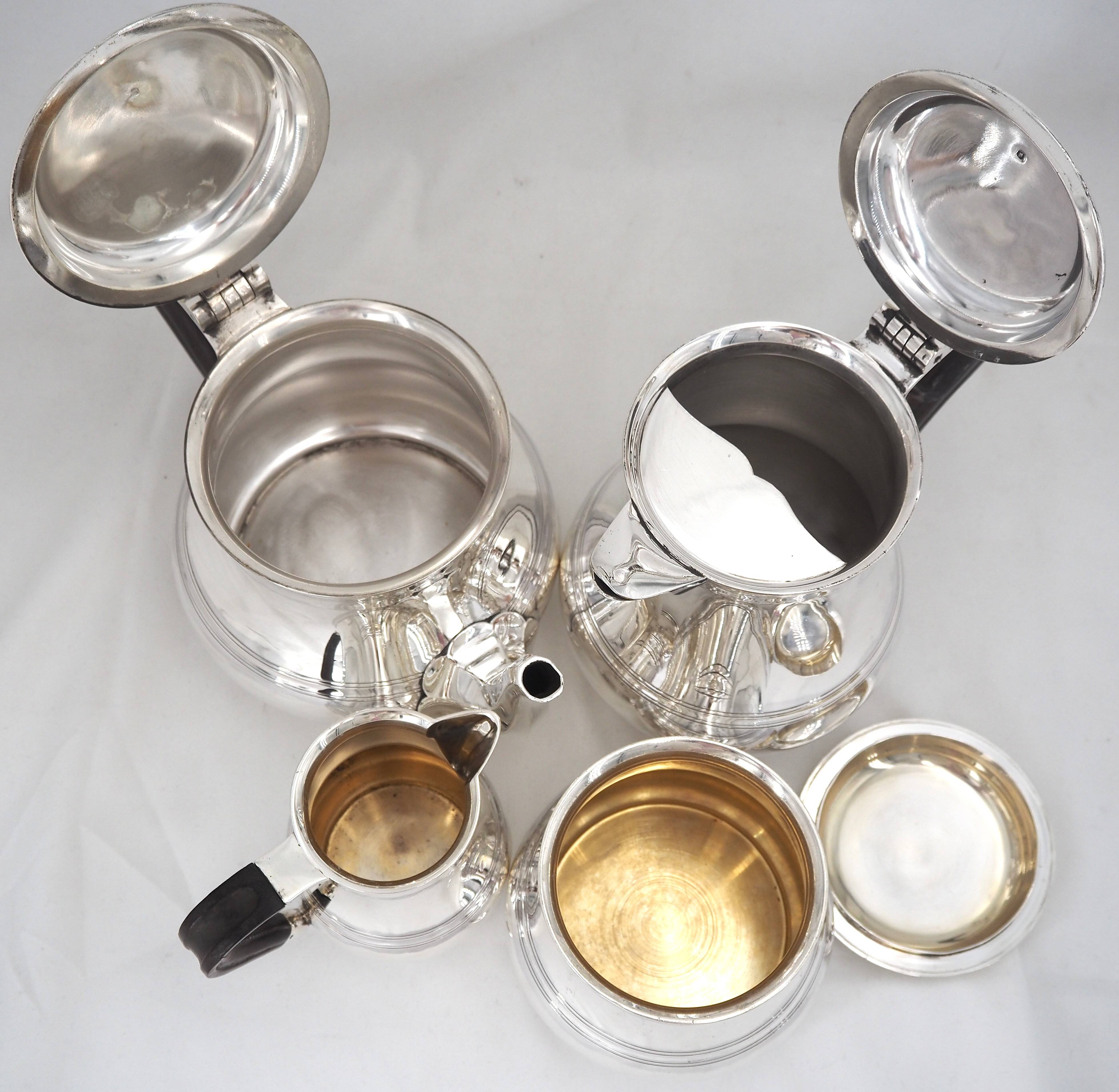 Puiforcat, tea and coffee service, 4 pieces, solid silver Minerva, excellent condition.