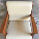 White armchair with armrests - varnished pine structure