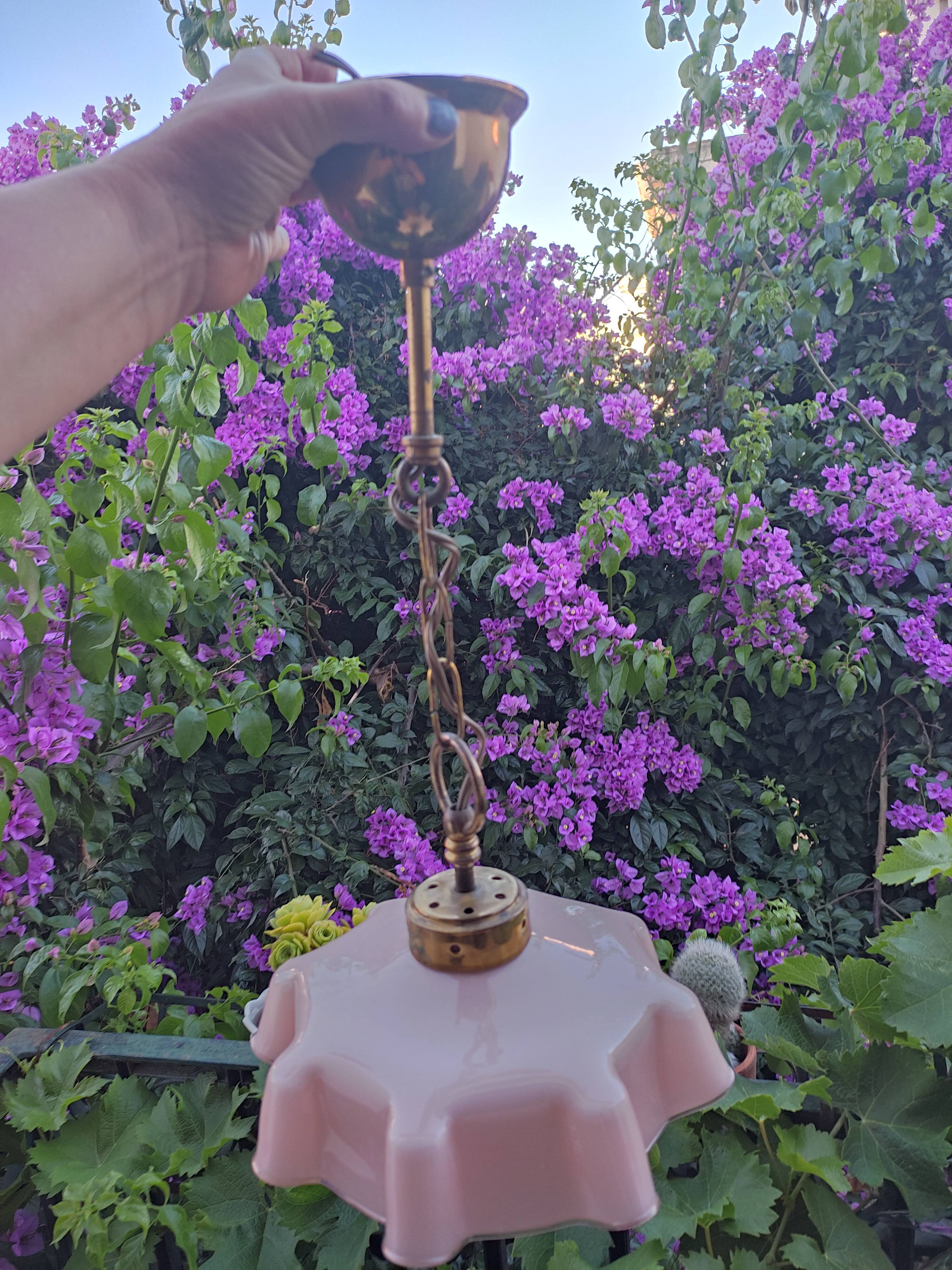 Pink opaline hanging lamp