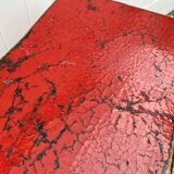 Red end of bed bench in solid wood with cracked effect Chinese style 1950