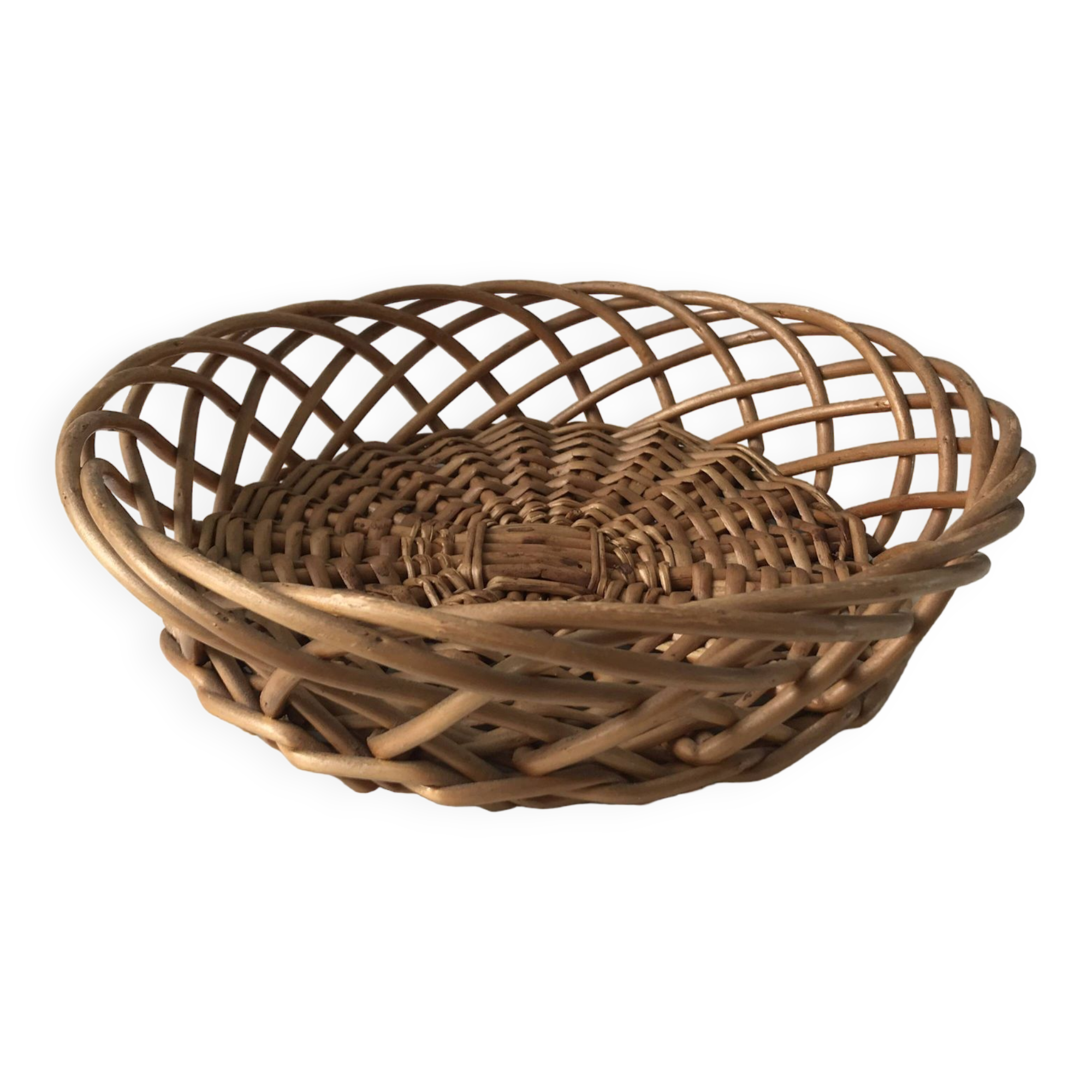 Large round rattan basket vintage 60s-70s