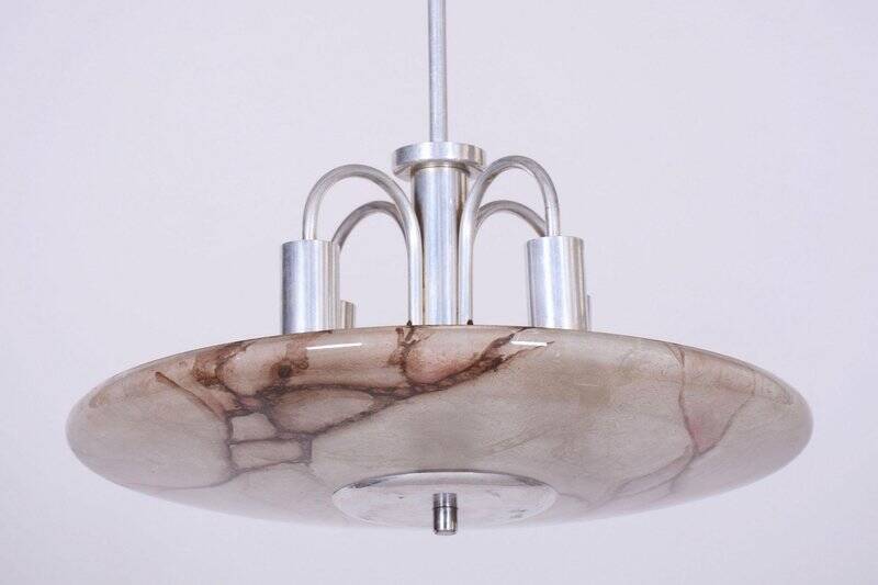 Art Deco Chandelier in Aluminium and Marbled Glass, Czech, 1940s