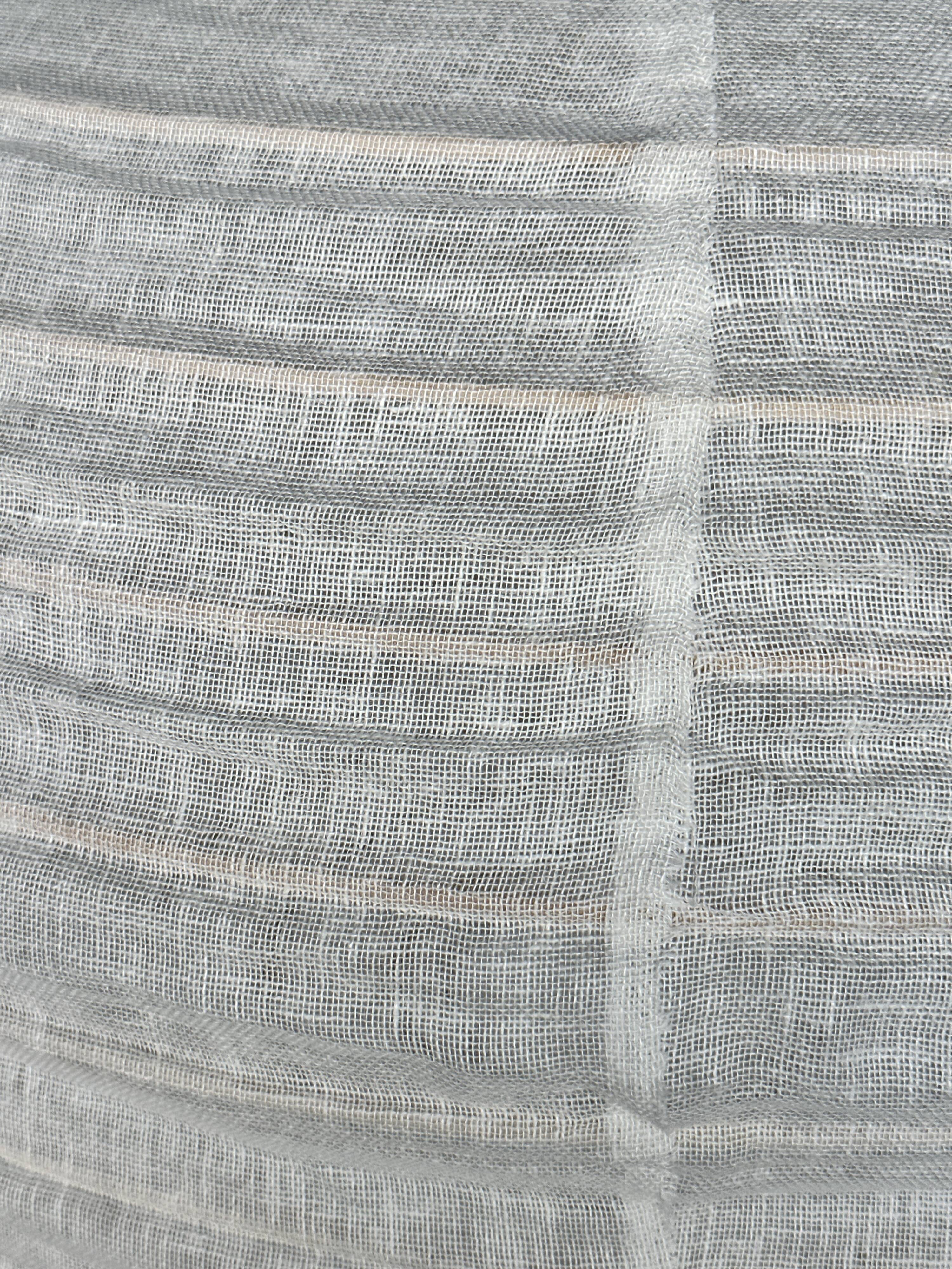 Moyenne suspension en rotin et lin naturel japonisante ronde aplatie (Labu) H35 D60