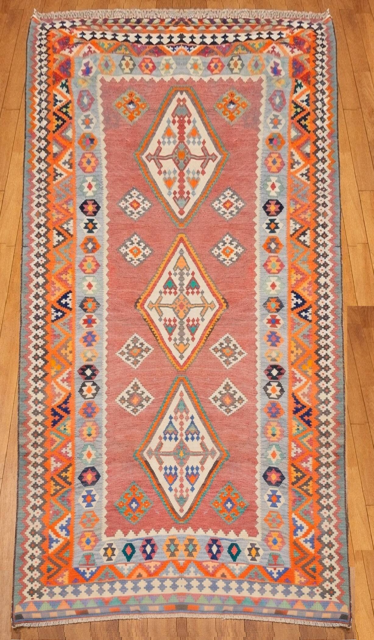 Oriental Kilim Rug Shiraz Gashgai Antique: 1.50 X 2.85 Metres