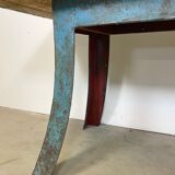 Table à manger industrielle bleue, années 1960