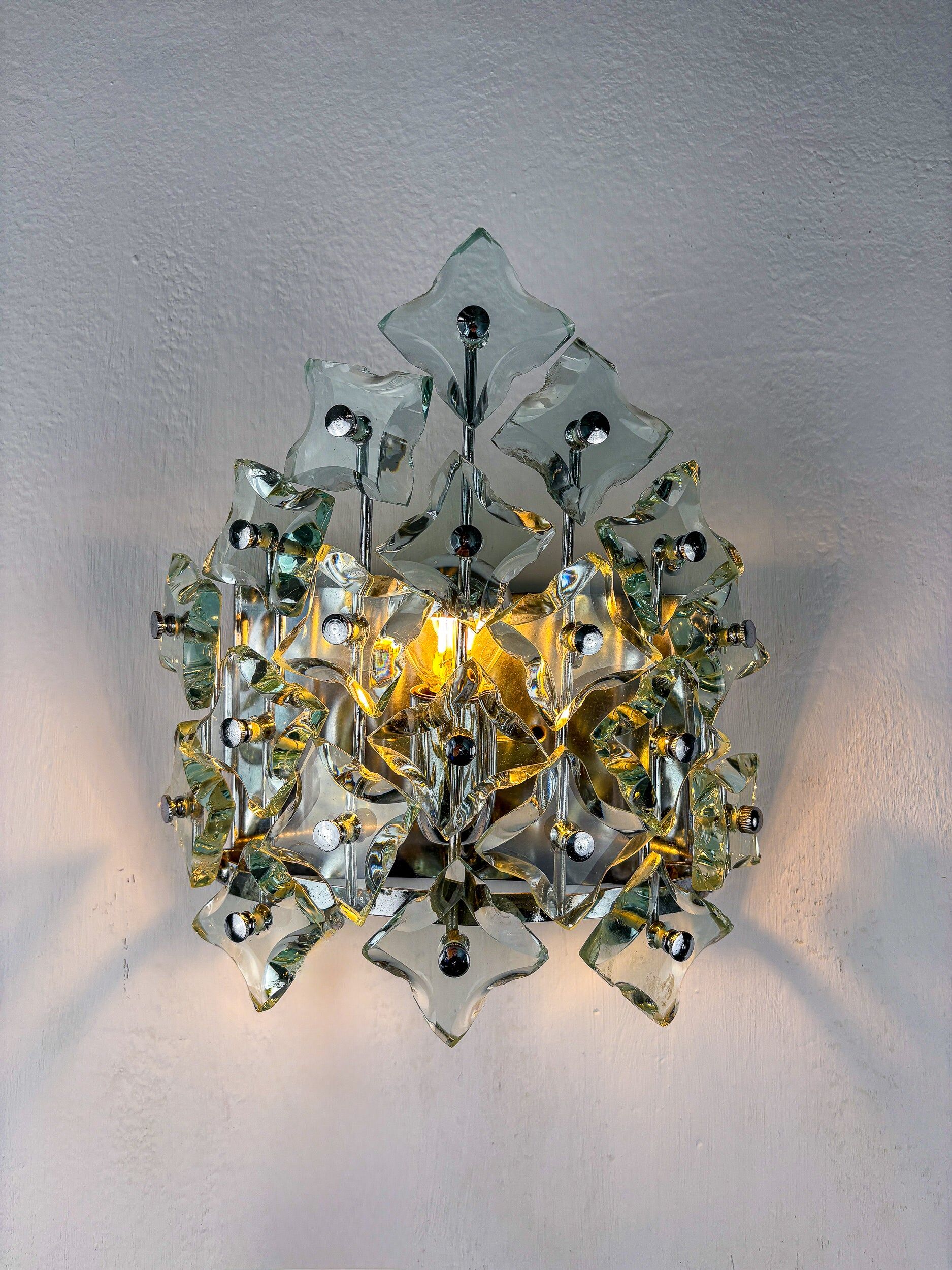 Pair of Murano cut glass wall sconces, Italy, 1970s