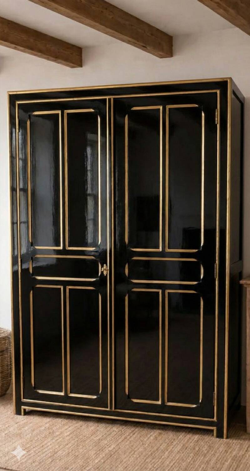 Parisian Armoire "Signature" – Regency Black Satin & Gold Finish (The É