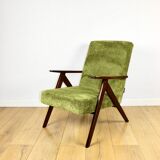 Classic armchair Var B-310 1960s vintage olive structural velvet - dark wood
