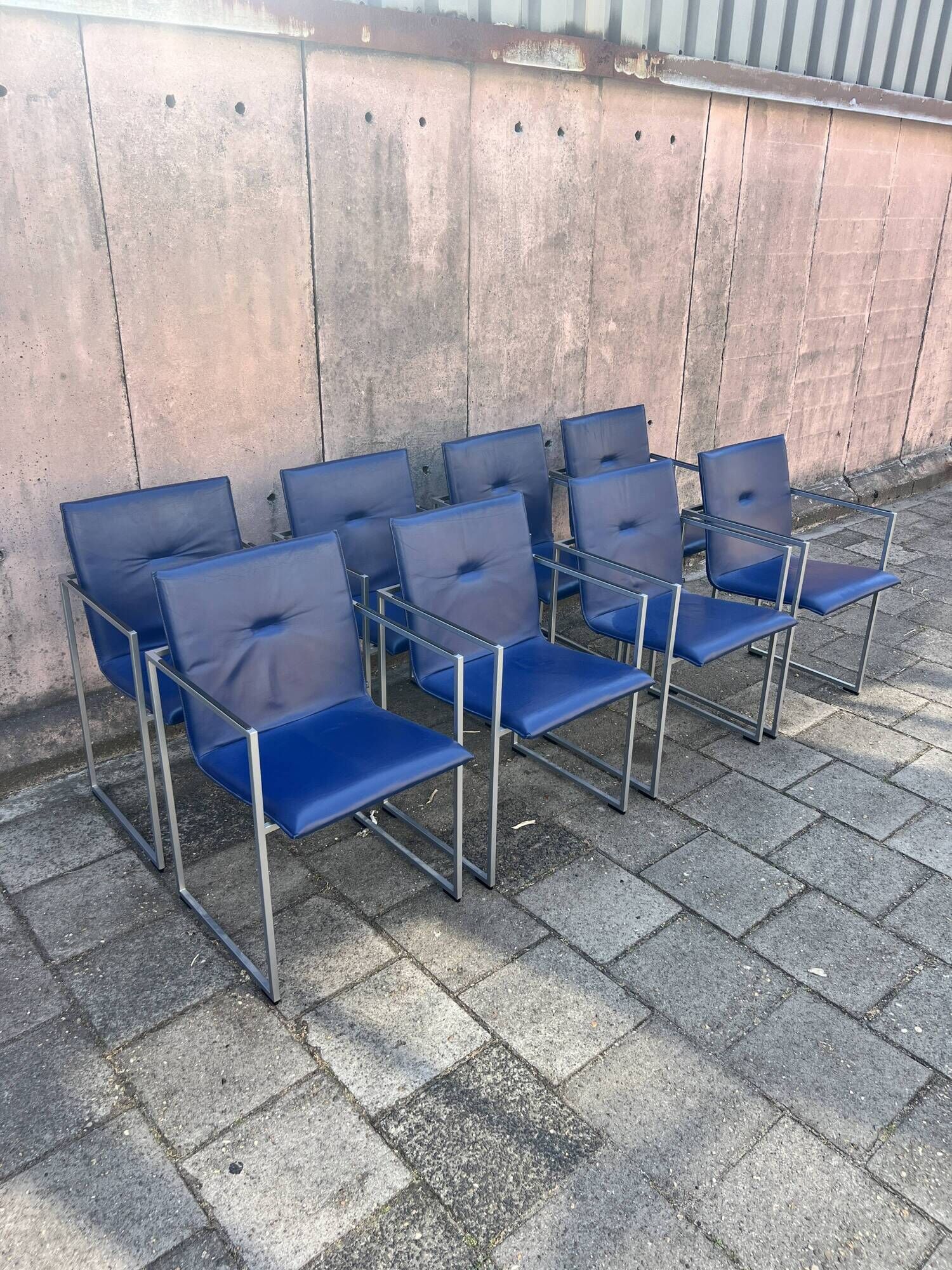 Four Arco Frame Dining Chairs / Blue Leather / Burkhard Vogther
