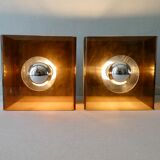 Pair of sconces in smoked Plexiglas by Jocelyne Trocmé model "disco"