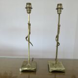 Pair of gilded brass lamps in the style of Fondica, 1970s