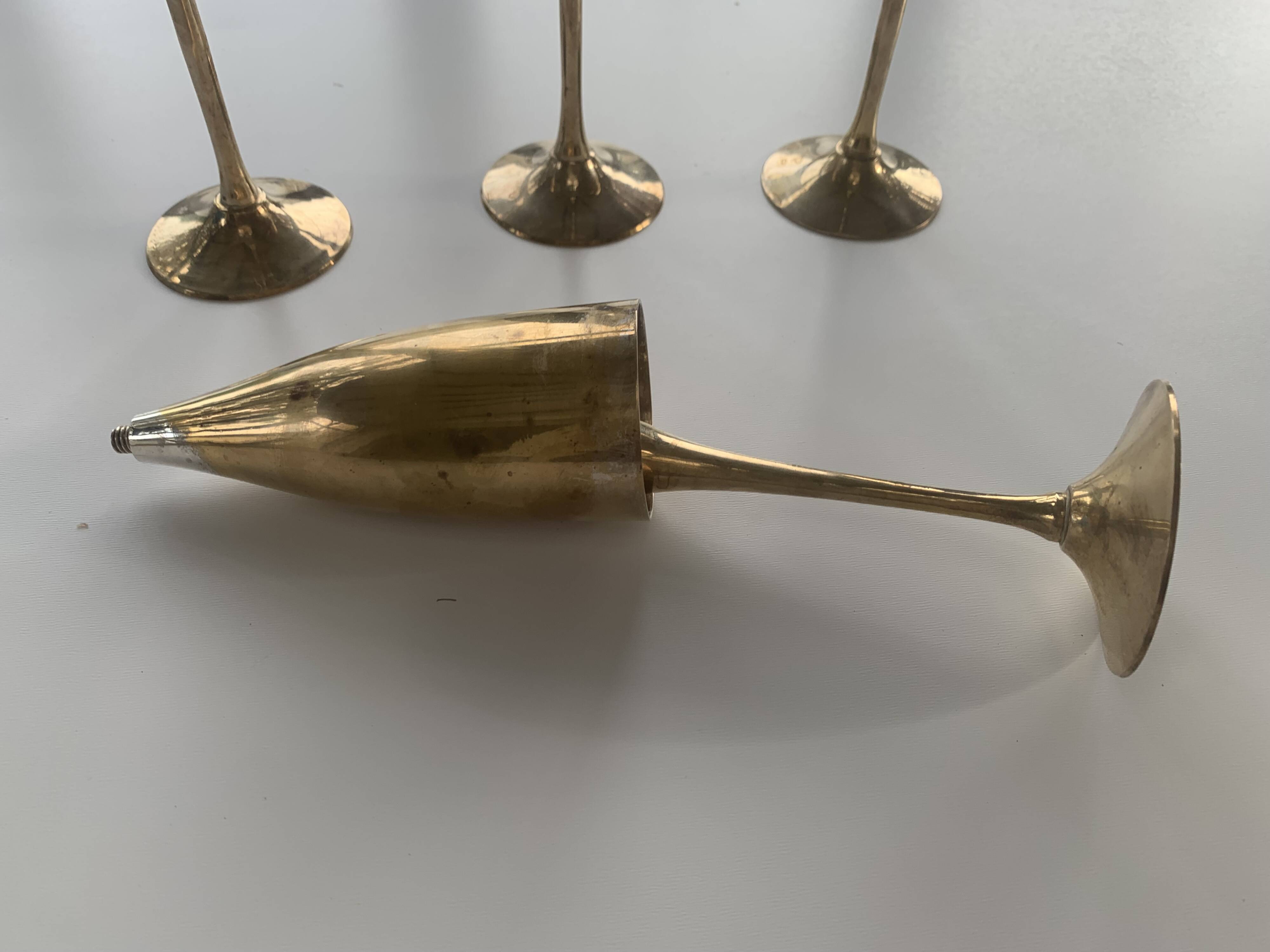 Set of 4 gold metal flutes, vintage 1970