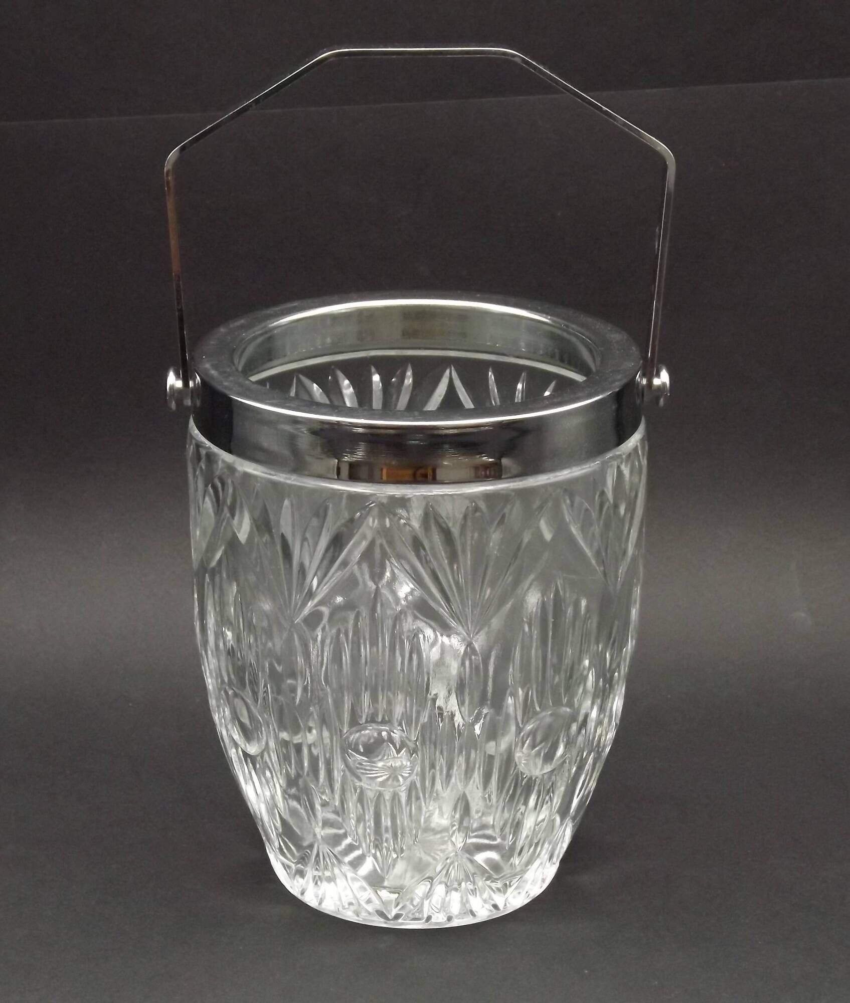 Quality Cut Glass French Vintage Ice Bucket Silver Metal Carry Handle 4507