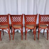 Vintage Italian Bistro Chairs - 1980s Reddish Wood, Brown Fabric - Set of 4