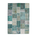7x10 Green Vintage Patchwork Rug 300x210Cm