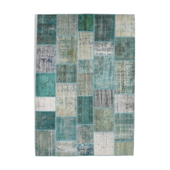 7x10 Green Vintage Patchwork Rug 300x210Cm