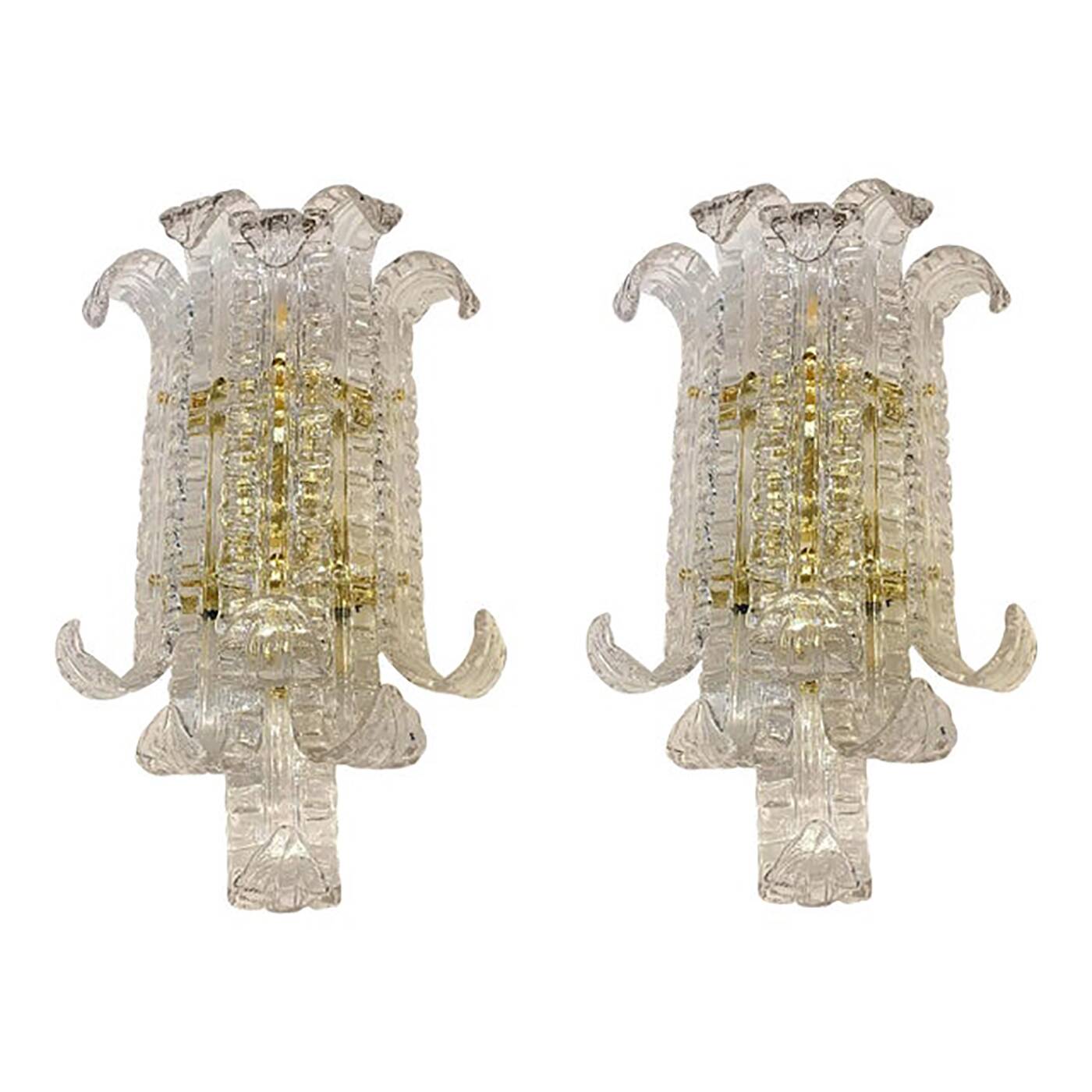 A Pair of Contemporary Transparent "Lingue" Murano Glass Wall Lamp in Barov