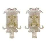 A Pair of Contemporary Transparent "Lingue" Murano Glass Wall Lamp in Barov