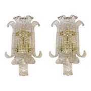 A Pair of Contemporary Transparent "Lingue" Murano Glass Wall Lamp in Barov