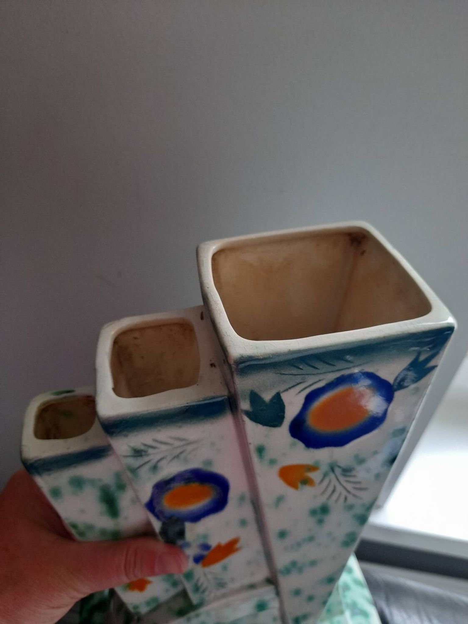 Large Art Deco vase from the 1930s, futuristic earthenware