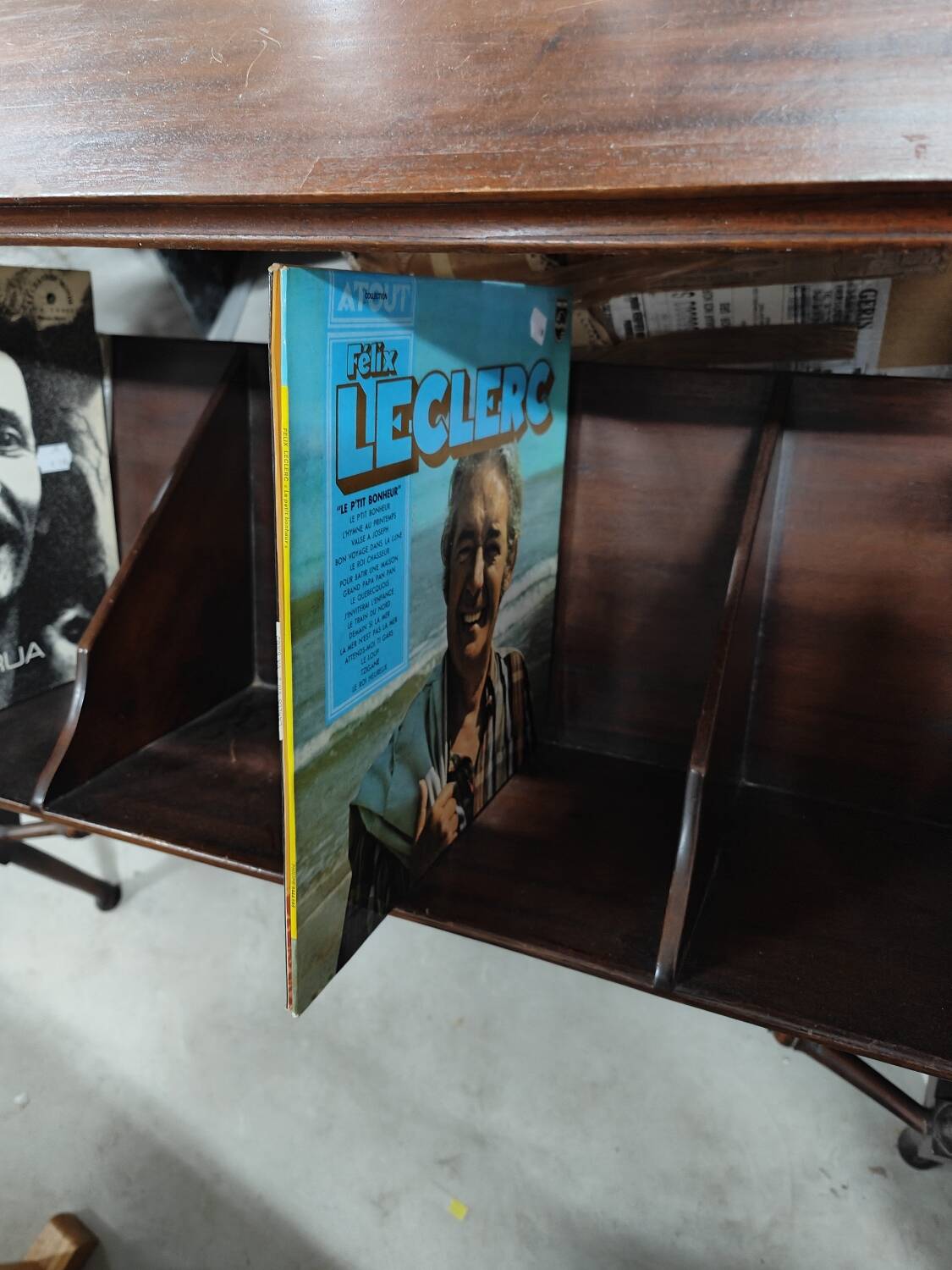 Two-tier mahogany magazine/vinyl rack