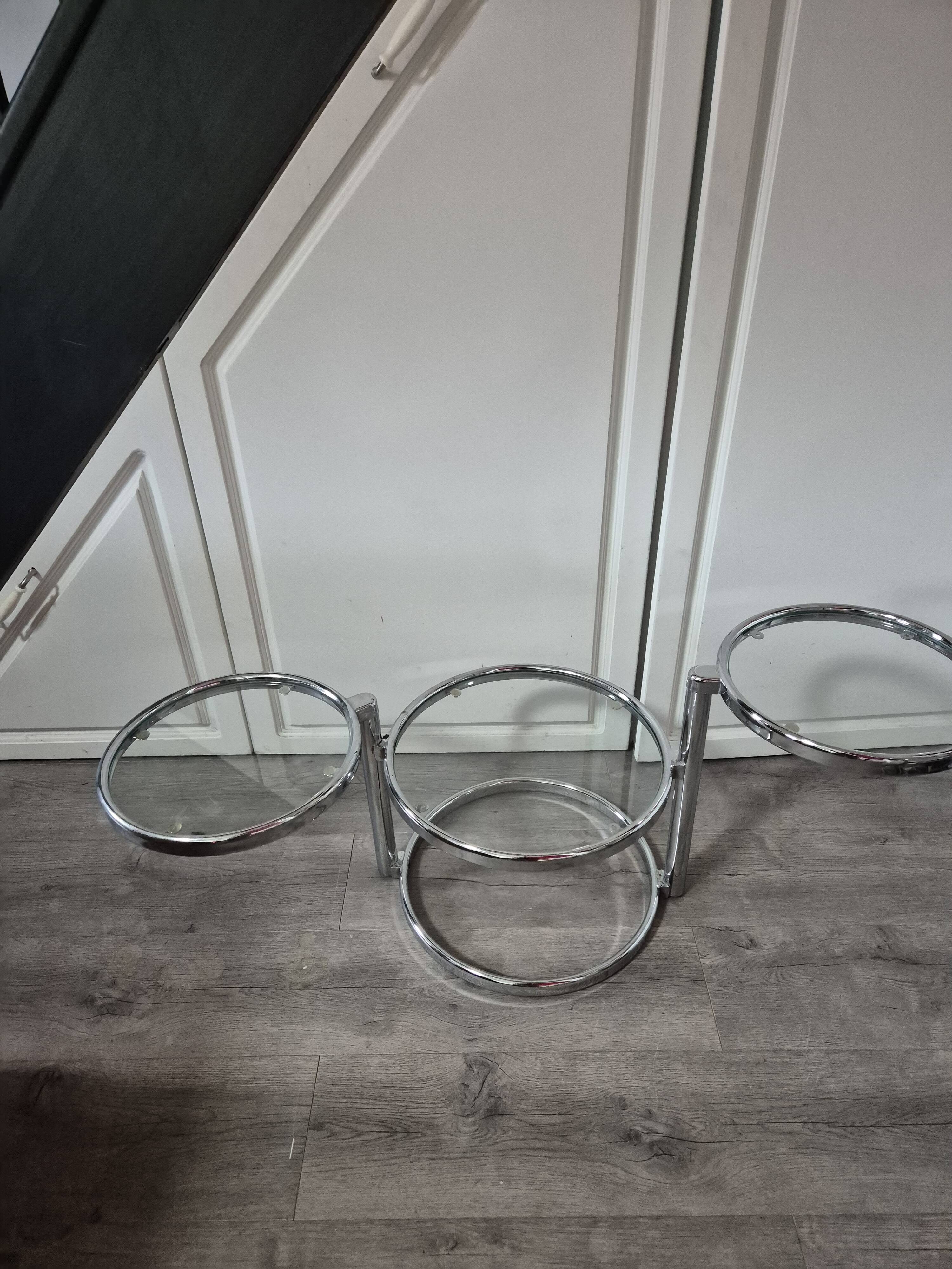 vintage coffee table leitmotiv style design 70 chrome and glass 3 shelves