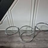 table basse vintage style leitmotiv design 70 chrome et verre 3 plateaux