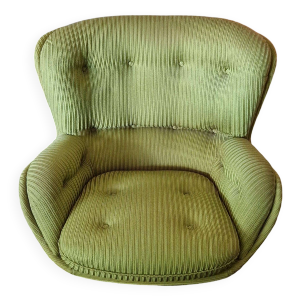 fauteuil Karaté velours côtelé vert Michel Cadestin - Bon état sur Selency