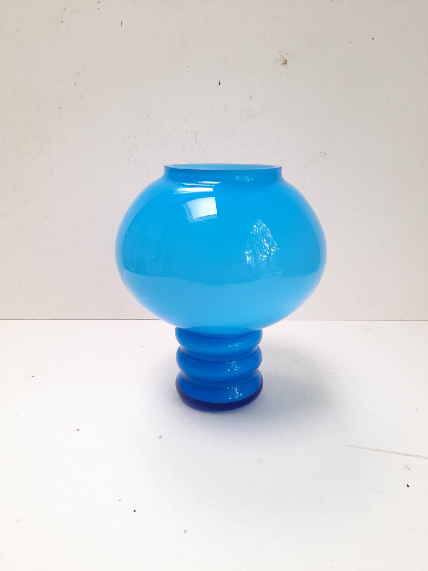 Blue opaline vase with rings Friedrich glass