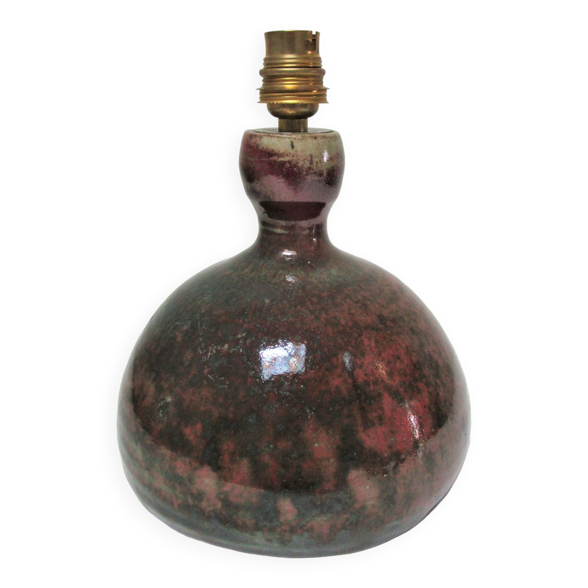Enameled sandstone lamp base signed 70s